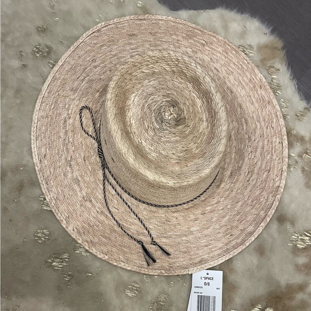 L*Space Tan Wide-Brimmed Hat with Black Cord Detail